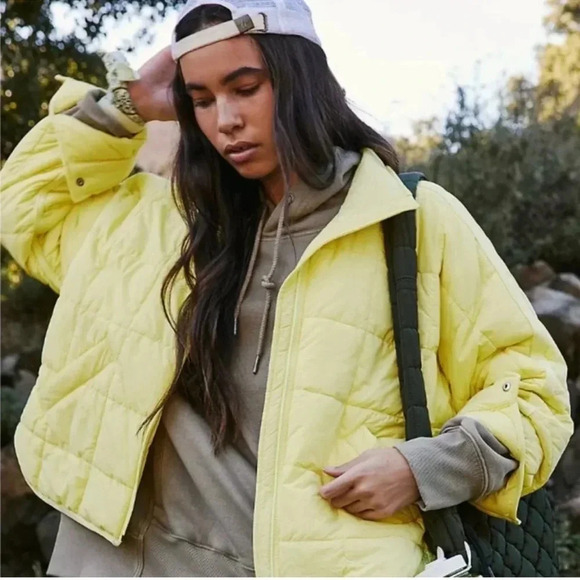 NWT Free People Pippa Puffer Jacket Lightweight Coat Quilted Lemon Yellow XS - Picture 14 of 14